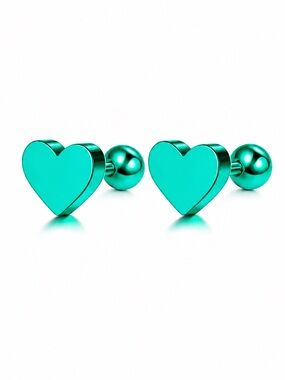 Turquoise Heart Cartilage Stud Earrings Stainless Steel 18G 7mm Heart